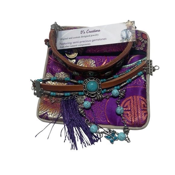 Handcrafted Turquoise Accent Multi-Strand Women’s Bracelet  three piece set - Picture 6 of 6